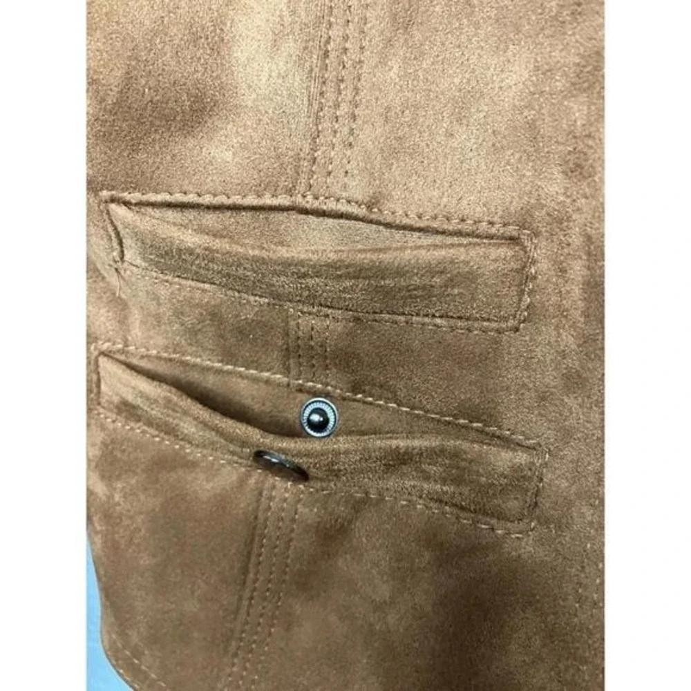 Haute Monde Faux Suede Moto Woman's Sz Large Brown Full Zip Jacket - Picture 4 of 9